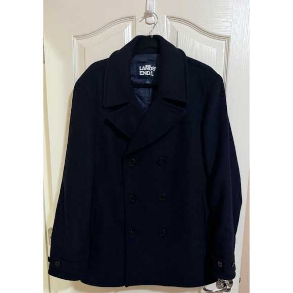 Lands' End Other - Lands' End Men Navy Wool Blend Double Breasted Peacoat Jacket Fall Winter Large